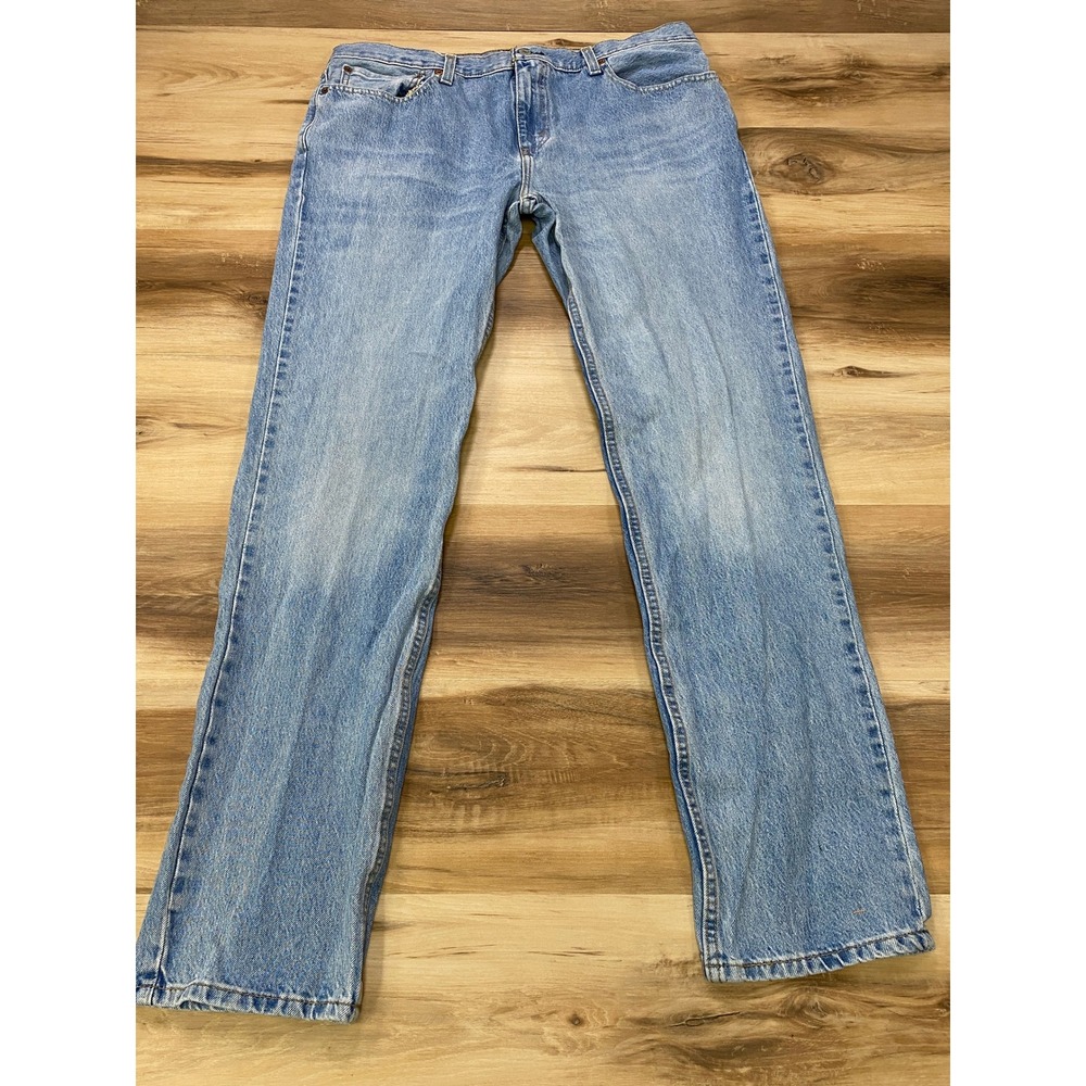 Levis 505 Jeans W36 L34 Straight Leg Light Wash Cotton Blend Denim Blue